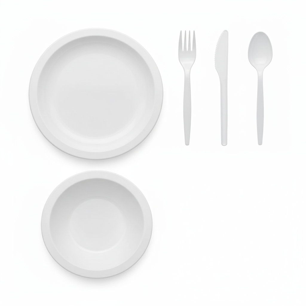 Antibacterial Dining Set - Plate, Bowl, Knife, Fork & Dessert Spoon