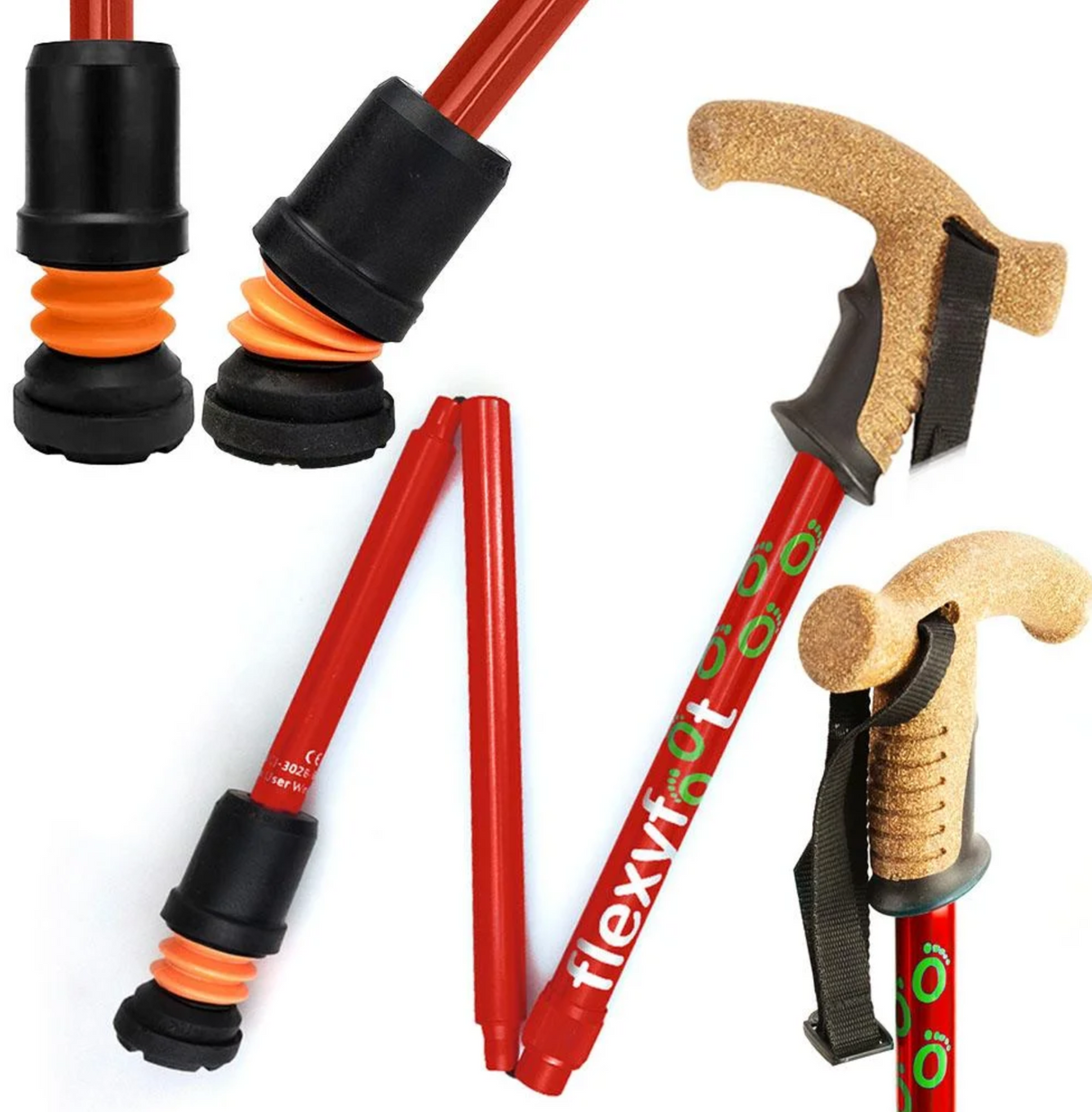 Flexyfoot Folding Walking Stick With Cork Handle