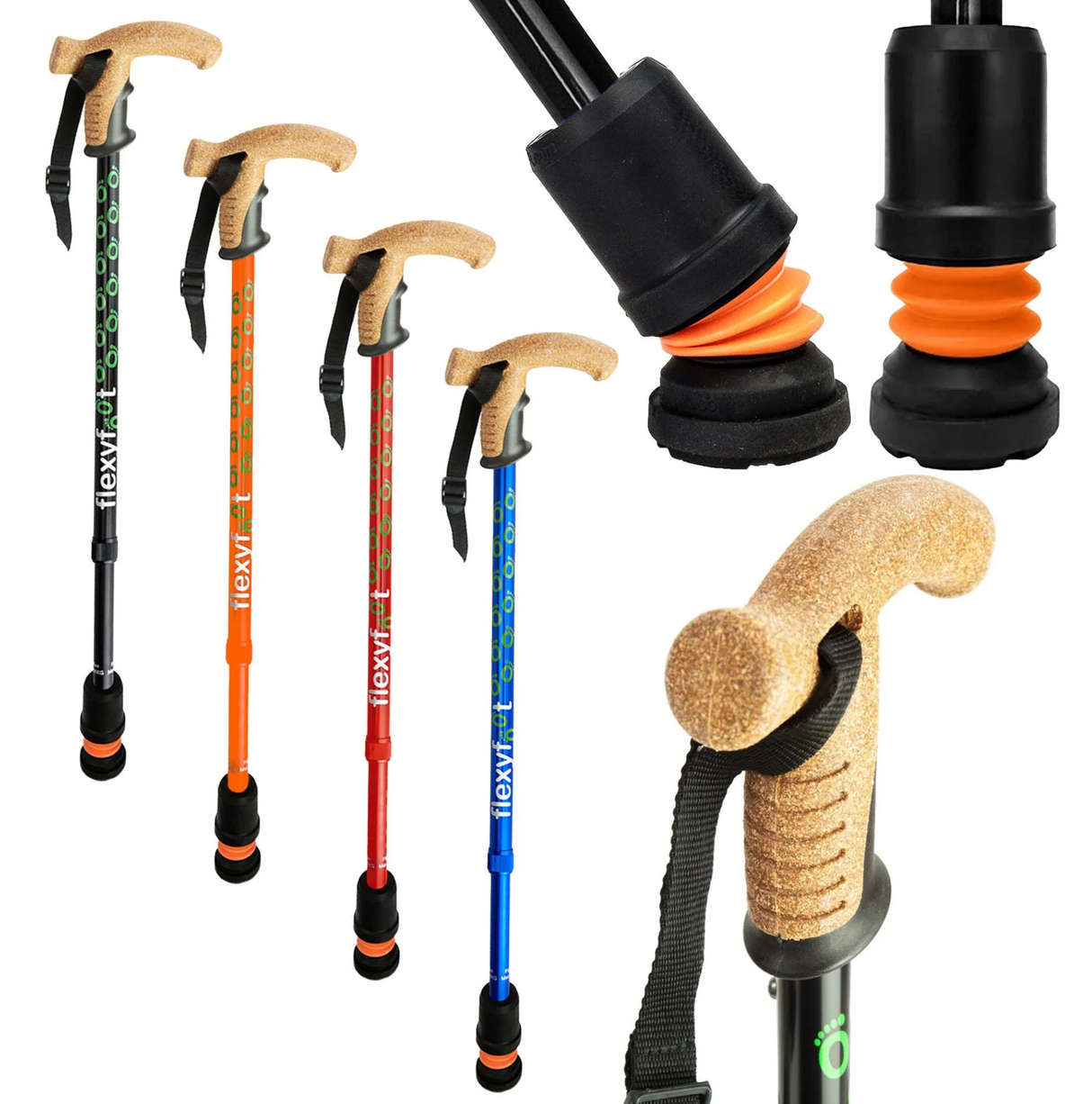 Flexyfoot Telescopic Walking Stick With Cork Handle