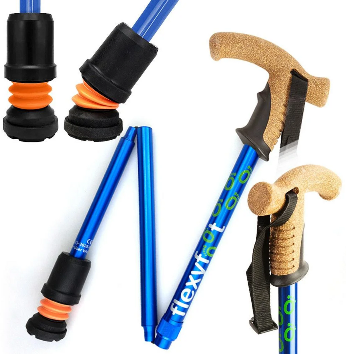 Flexyfoot Folding Walking Stick With Cork Handle