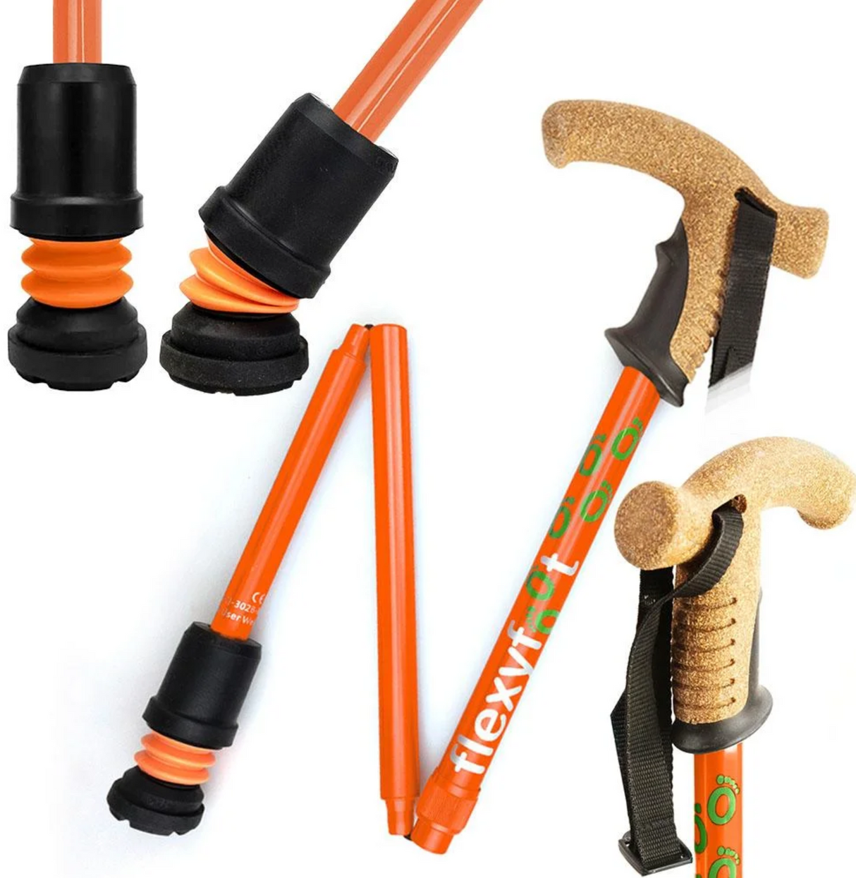 Flexyfoot Folding Walking Stick With Cork Handle