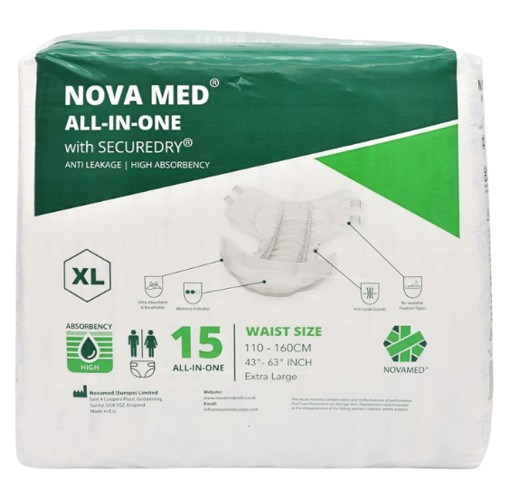 Novamed All in Ones Incontinence Pads, Incontinence Slips, Adult Nappies (15 per bag) - Sizes Medium to Extra Large